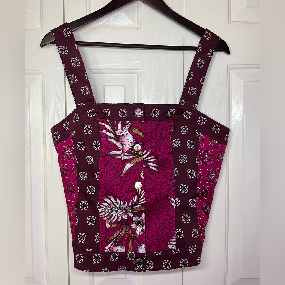 White House Black Market Button Front Patterned Corset Top